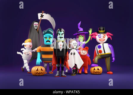 Une collection de déguisements halloween monster caractères. 3D illustration. Banque D'Images