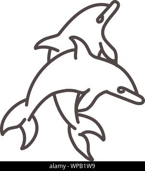 Contours illustration d'un saut de dauphins. Les dessins au trait en l'objet est séparé de l'arrière-plan. Élément du vecteur pour tatouages, t-shirt, des logos Illustration de Vecteur