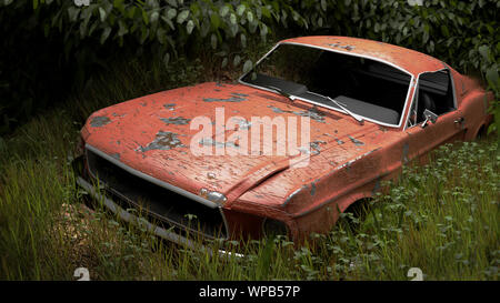 Une voiture rouillée cimetière abandonné dans une forêt Banque D'Images