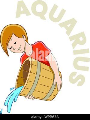 Vector Illustration of Colorful Cartoon du Verseau signe du zodiaque isolé sur fond blanc Illustration de Vecteur