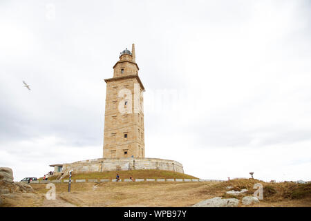 La Corogne, Galice, Espagne du Nord - 19 juillet 2015 : tour d'Hercules, Roman phare, construit au 2ème siècle et rénové en 1791, le plus vieux ligh Banque D'Images