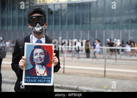 Hong Kong, Chine. 8Th Sep 2019. Hong Kong manifestants manifestation en soutien d'un projet de loi nous le Hong Kong pour les droits de l'homme et de la démocratie. Dans le centre de Hong Kong le 8 septembre 2019. Crédit : David Coulson/Alamy Live News Banque D'Images