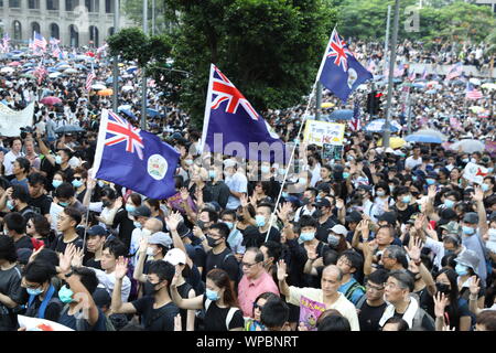 Hong Kong, Chine. 8Th Sep 2019. Hong Kong manifestants manifestation en soutien d'un projet de loi nous le Hong Kong pour les droits de l'homme et de la démocratie. Dans le centre de Hong Kong le 8 septembre 2019. Crédit : David Coulson/Alamy Live News Banque D'Images