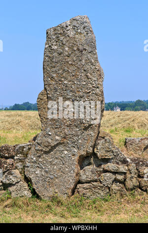 Le menhir Danthine de autour de 3000 avant J.-C. (culture Seine-Oise-Marne) sur le côté de la route N841 à Weris, Belgique Banque D'Images