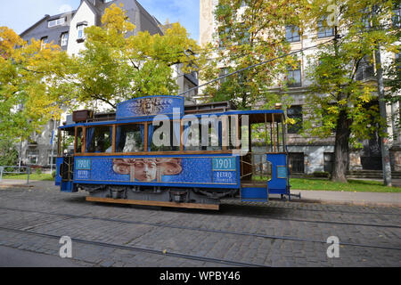 L'ancien câble voiture à Riga, capitale de Lettonie, Pays Baltes Banque D'Images