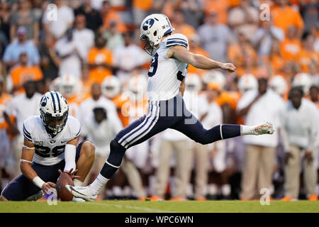 7 septembre 2019 : au cours de la NCAA football match entre les bénévoles de l'Université du Tennessee et de l'Université Brigham Young les couguars de Knoxville, TN/CSM Gangloff Tim Banque D'Images