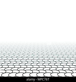Grille à mailles, dans la perspective de disparaître, diminuer à horizon lointain. Rendre l'espace 3D virtuel. Skyline convergent abstract background. Profondeur 3D illustration. Je Illustration de Vecteur