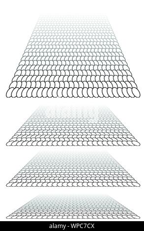 Grille à mailles, dans la perspective de disparaître, diminuer à horizon lointain. Rendre l'espace 3D virtuel. Skyline convergent abstract background. Profondeur 3D illustration. Je Illustration de Vecteur
