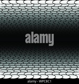 Grille à mailles, dans la perspective de disparaître, diminuer à horizon lointain. Rendre l'espace 3D virtuel. Skyline convergent abstract background. Profondeur 3D illustration. Je Illustration de Vecteur