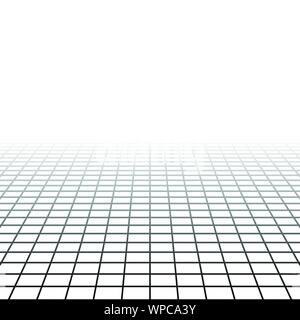 Grille à mailles, dans la perspective de disparaître, diminuer à horizon lointain. Rendre l'espace 3D virtuel. Skyline convergent abstract background. Profondeur 3D illustration. Je Illustration de Vecteur
