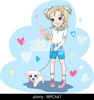 Cute baby girl with puppy Illustration de Vecteur