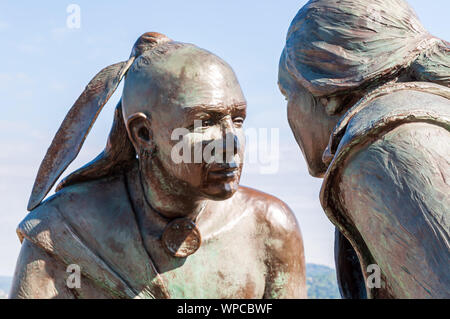 Points de vue sculpture sur Mt Washington, George Washington et Seneca chef Guyasuta par James West érigée en 2006, Pittsburgh, PA, USA Banque D'Images