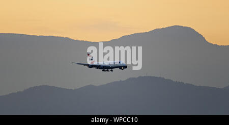 Richmond, Colombie-Britannique, Canada. Sep 6, 2019. Un British Airways Airbus A380 avion de ligne airborne en courte finale pour l'atterrissage à l'Aéroport International de Vancouver. Credit : Bayne Stanley/ZUMA/Alamy Fil Live News Banque D'Images