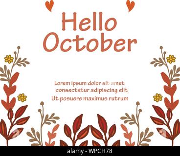 Template design bonjour octobre avec des feuilles en forme de fleur. Vector Illustration de Vecteur