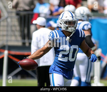 Carson, CA. Sep 8, 2019. Indianapolis Colts d'utiliser de nouveau la Jordanie Wilkins # 20 au cours de la NFL Indianapolis Colts vs Los Angeles Chargers à la dignité Santé Sport Park à Carson, ca le 8 septembre 2019 (Photo par Jevone Moore) Credit : csm/Alamy Live News Banque D'Images