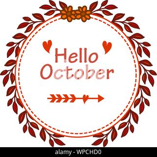 Poster bonjour octobre avec ornements de feuilles et fleur cadre unique. Vector Illustration de Vecteur