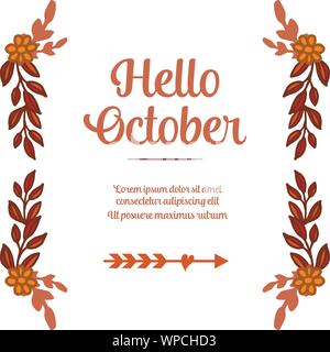 Poster bonjour octobre avec ornements de feuilles et fleur cadre unique. Vector Illustration de Vecteur