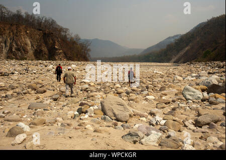 Lit pierreux de la rivière. Ladhya Cette rivière a été rendu célèbre par Jim Corbett dans son livre Maneaters de Kumaon, Uttarakhand, Inde Banque D'Images