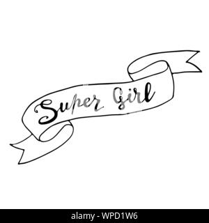 Fille super. Girly slogan féministe avec lettrage dessiné à la main. Girl power la typographie. La motivation des femmes symbole dans cartoon style bande dessinée. Imprimer pour imprimer des affiches, t-shirt, carte postale ou vêtements conception. Illustration de Vecteur