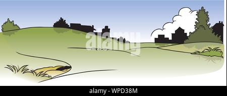 Paysage et maison ossature Illustration de Vecteur