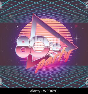 Paster modèle pour retro party 80s avec des rayons laser. Les couleurs néon. La musique électronique vintage flyer. Vector illustration Illustration de Vecteur