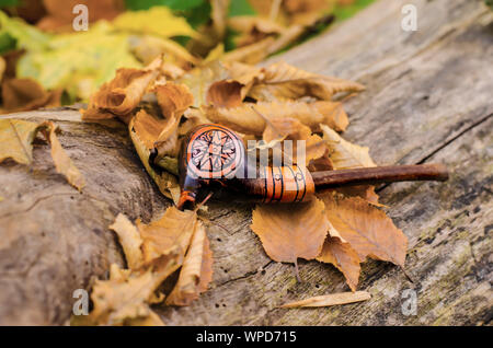 Un tube pour fumeurs, fait d'argile, à l'aide d'ornement Trypillienne. L'automne photo Banque D'Images