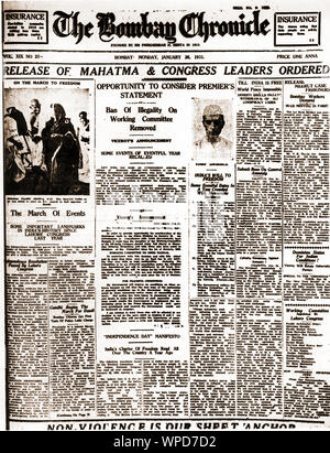 Première page de Bombay Chronicle, l'Inde, l'Asie, le 26 janvier 1931 Banque D'Images