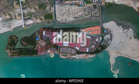 Mosquée flottante de Malacca au coucher du soleil situé sur une île artificielle de la ville de Malacca une antenne Vue Panoramique, Malaisie Banque D'Images