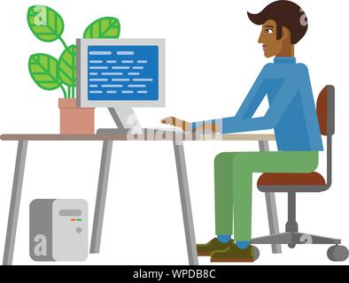 Man working at Desk In Office Entreprise Cartoon Illustration de Vecteur