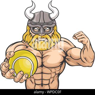 Sports Tennis Viking Mascot Illustration de Vecteur