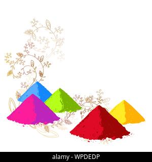 Vector affiche, bannière ou Flyer design pour Holi Fest Party fête, Festival indien. Les peintures en poudre colorée et abstraite fond ornement Illustration de Vecteur