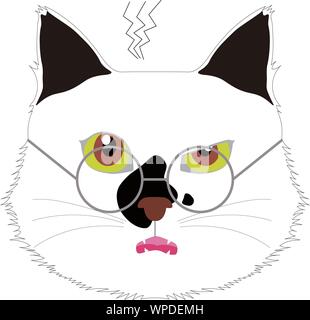 Tête de Chat en colère avec des lunettes. Collection d'animaux. Modèle plat. Vector illustration Banque D'Images