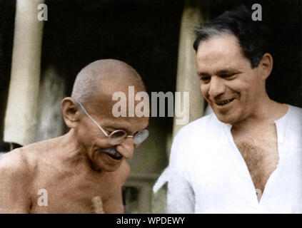 Le Mahatma Gandhi et le journaliste américain Louis Fischer, Wardha, Maharashtra, Inde, Asie, Juin 1942 Banque D'Images