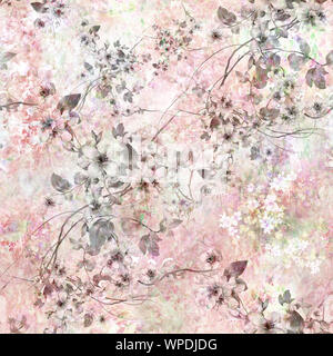 L'aquarelle de feuilles et de fleurs, motif transparent Banque D'Images