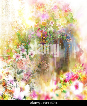 Résumé des fleurs colorées de l'aquarelle. Printemps dans la nature multicolore Banque D'Images