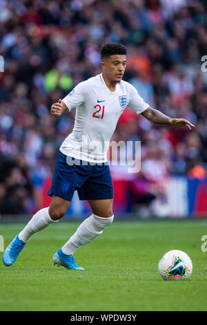 Londres, ANGLETERRE - 07 SEPTEMBRE : Jadon, Sancho de l'Angleterre au cours de la boule de commande de l'UEFA Euro 2020 match de qualification entre l'Angleterre et la Bulgarie au stade de Wembley, le 7 septembre 2019 à Londres, en Angleterre. (Photo par Sebastian Frej/MO Media) Banque D'Images