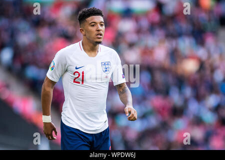 Londres, ANGLETERRE - 07 SEPTEMBRE : Jadon, Sancho de l'Angleterre au cours de la boule de commande de l'UEFA Euro 2020 match de qualification entre l'Angleterre et la Bulgarie au stade de Wembley, le 7 septembre 2019 à Londres, en Angleterre. (Photo par Sebastian Frej/MO Media) Banque D'Images