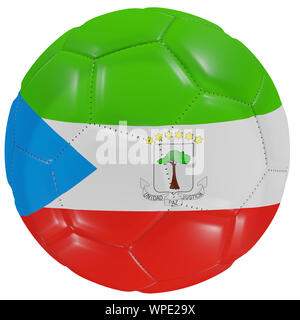Le rendu 3D d'une Guinée équatoriale drapeau sur un ballon de soccer. Isolé en fond blanc Banque D'Images