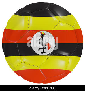Le rendu 3D de l'Ouganda un drapeau sur un ballon de soccer. Isolé en fond blanc Banque D'Images