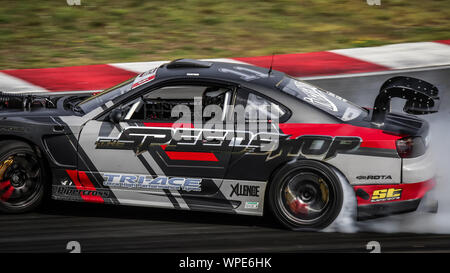 Oschersleben, Allemagne, 31 août 2019 : Nicolas Maunoir conduisant la Nissan Silvia S15 au cours de la dérive Kings International Series à Oschersleben. Banque D'Images