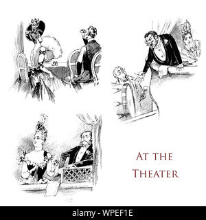 L'humour et de caricatures : élégante des couples au théâtre fort (quelques complainig avec le batteur sur scène), à partir d'un magazine français du 19e siècle Banque D'Images