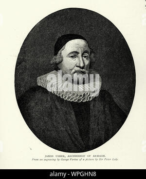 James Ussher (ou l'huissier ; du 4 janvier 1581 - 21 mars 1656) était l'Église d'Irlande, l'archevêque d'Armagh et Primat de toute l'Irlande entre 1625 et 1656. Banque D'Images