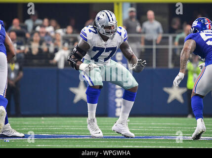 Sep 08, 2019 : offensive Dallas Cowboys attaquer Tyron Smith # 77 lors d'un match de la NFL entre les Giants de New York et les Cowboys de Dallas à AT&T Stadium à Arlington, TX Dallas battu New York 35-17 Albert Pena/CSM Banque D'Images