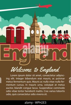 L'Angleterre vue brochure en typographie vintage design,couleur,art publicité vector illustration Illustration de Vecteur