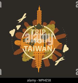 Taiwan célèbre silhouette style incrustation autour du texte,vintage design,vector illustration Illustration de Vecteur