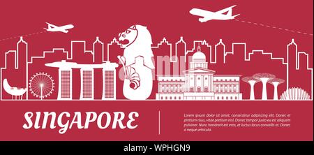 Singapour célèbre silhouette aux couleurs rouge et blanc,design vector illustration Illustration de Vecteur