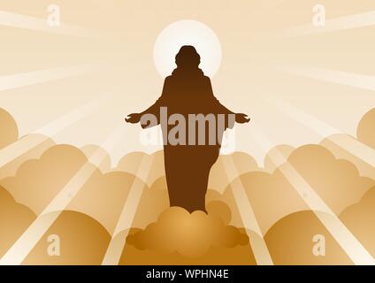 Jésus Christ de lumière et de nuages en arrière de l'espérance moyenne de commencer,la croyance et la foi,vector illustration Illustration de Vecteur