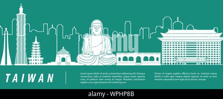 Taiwan célèbre silhouette aux couleurs vert et blanc,design vector illustration Illustration de Vecteur