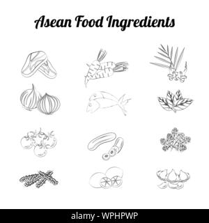 Asean food ingredients set bundle : légumes et viande de pente cartoon design,vector illustration Illustration de Vecteur