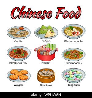 Ensemble d'aliments délicieux et célèbre de Chinois dans l'icône gradient coloré,vector illustration Illustration de Vecteur